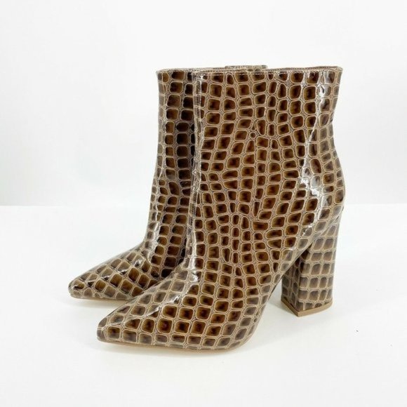 Nasty Gal NWOT Faux Croc Block Heel Ankle Boots, 5 - Picture 5 of 8
